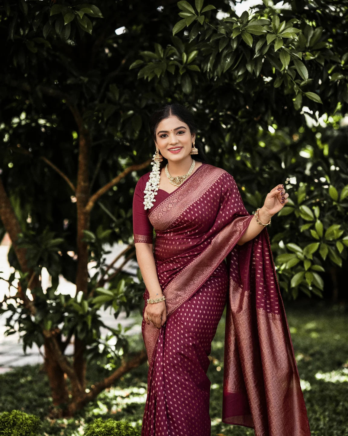 Maroon Color Silk Saree With Blouse Piece