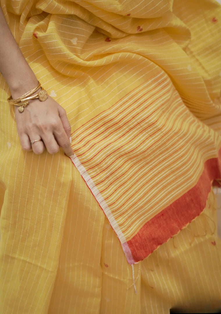 SOFT LINEN YELLOW COLOR DESIGNER SAREE WITH BLOUSE PIECE