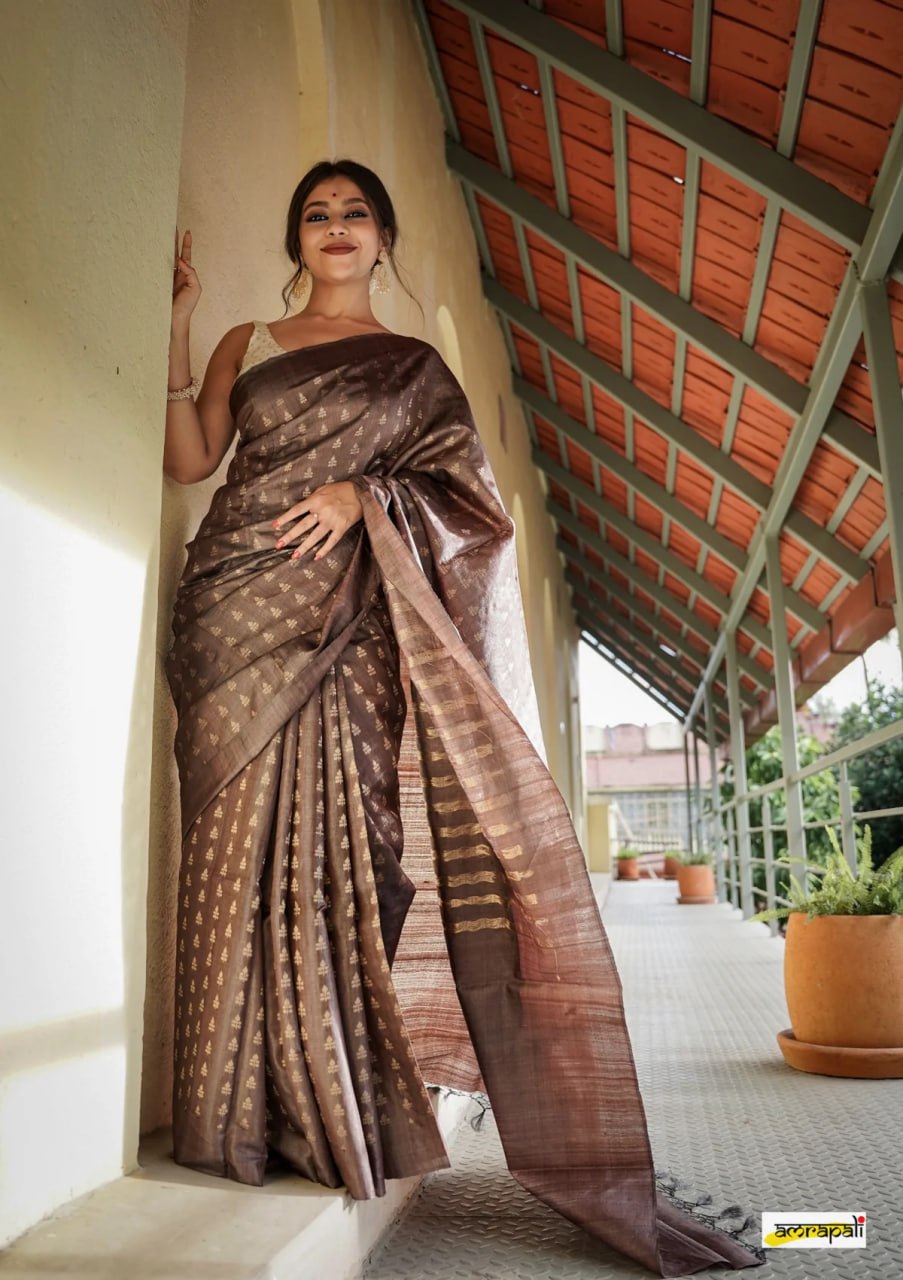 MOIETY COFEE COLOR DESIGNER SAREE WITH BLOUSE PIECE