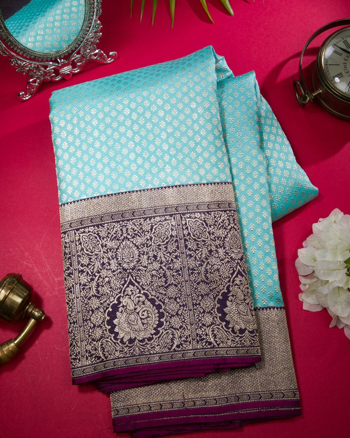 DASHING SKY BLUE SOFT SILK DESIGNER SAREE