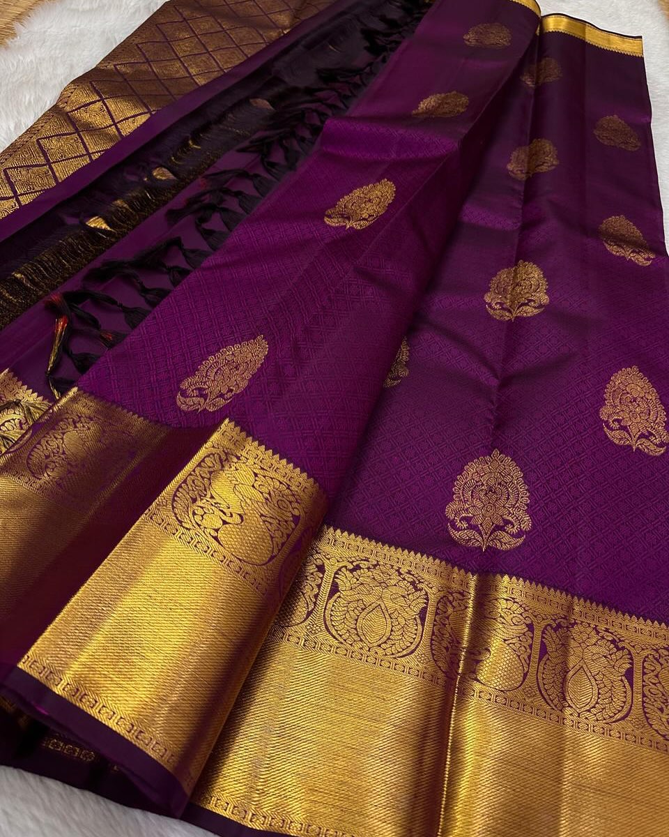 TRENDING PURPLE BANARASI SOFT SILK DESIGNER SAREE