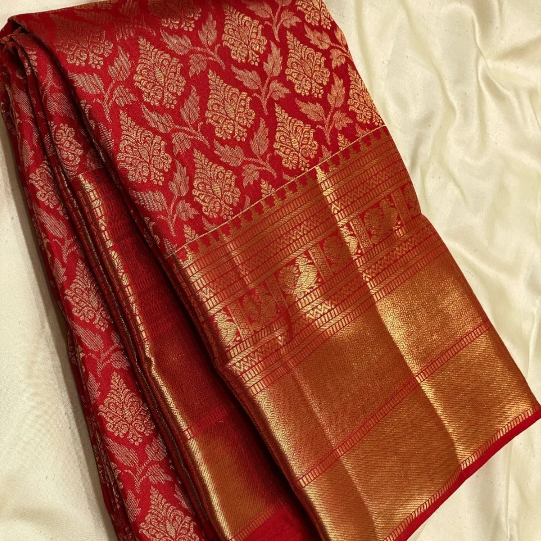 RED COLOR BANARASI SOFT SILK DESIGNER SAREE