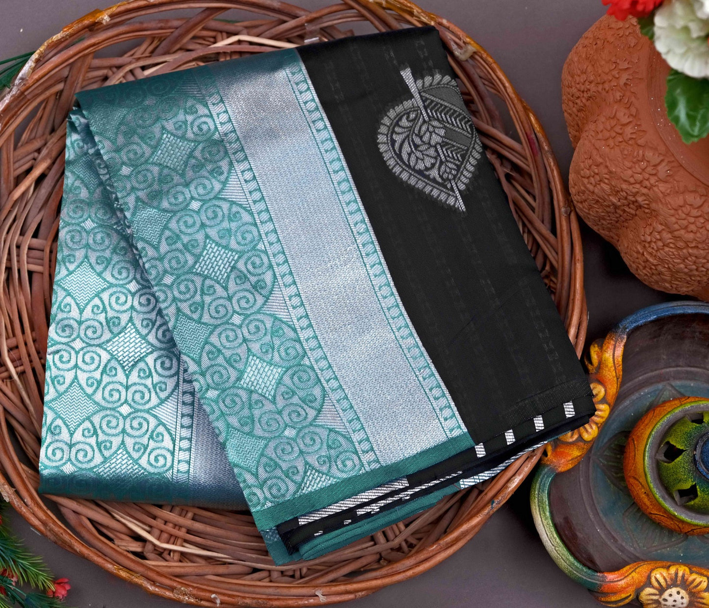 BLACK COLOR SILK DESIGNER SAREE WITH MATCHING BLOUSE