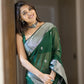 GLAMING SOFT LINEN COTTON SILK  DESIGNER SAREE