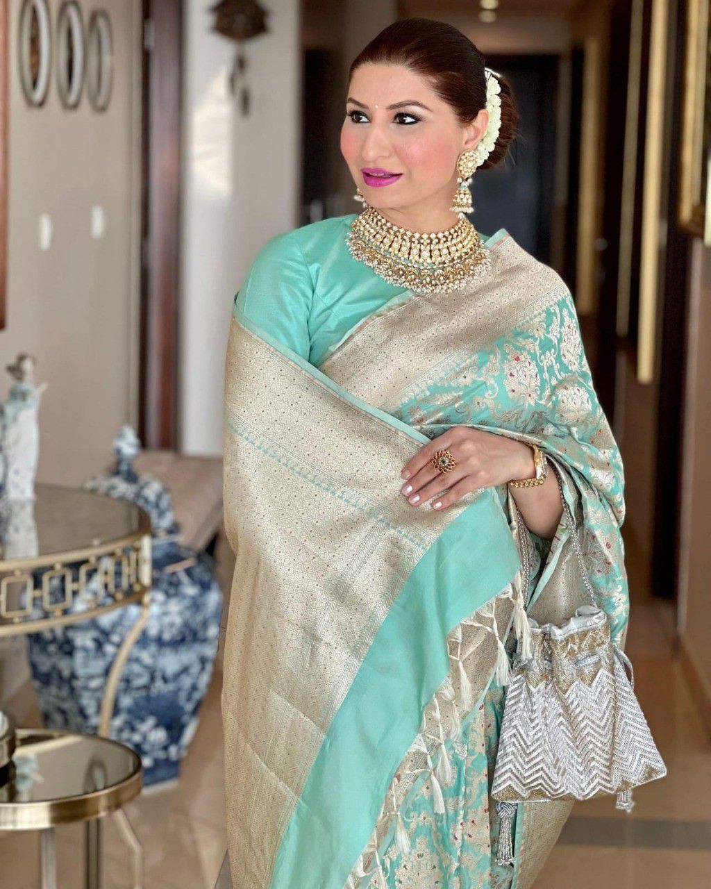 OUTSTANDING RAMA COLOR SILK DESIGNER SAREE