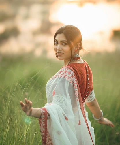 GLAMING SOFT LINEN COTTON SILK  DESIGNER SAREE