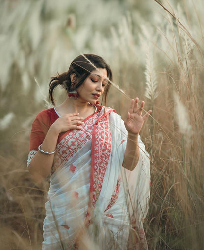 GLAMING SOFT LINEN COTTON SILK  DESIGNER SAREE