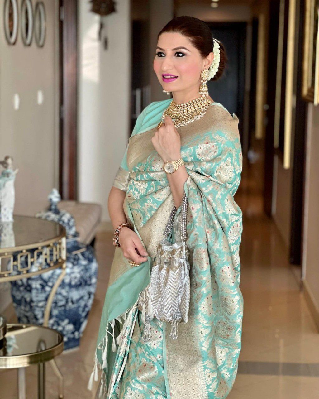 OUTSTANDING RAMA COLOR SILK DESIGNER SAREE