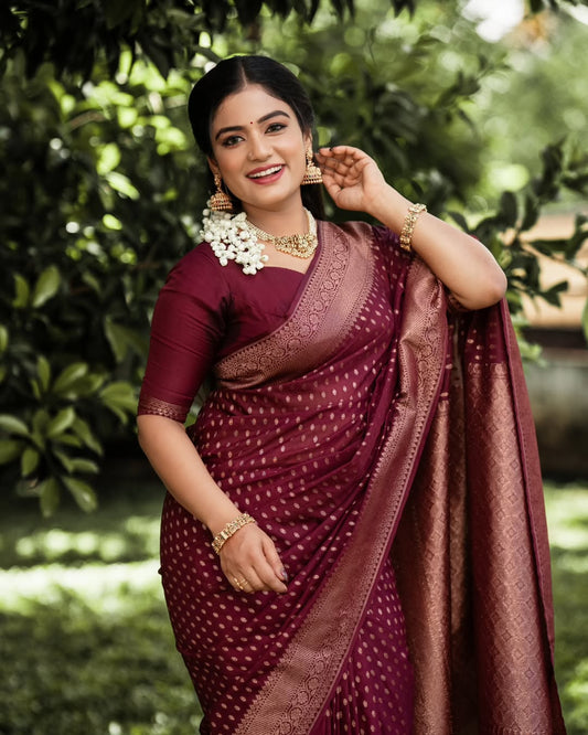 Maroon Color Silk Saree With Blouse Piece