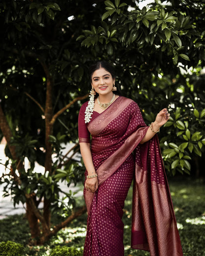 Maroon Color Silk Saree With Blouse Piece