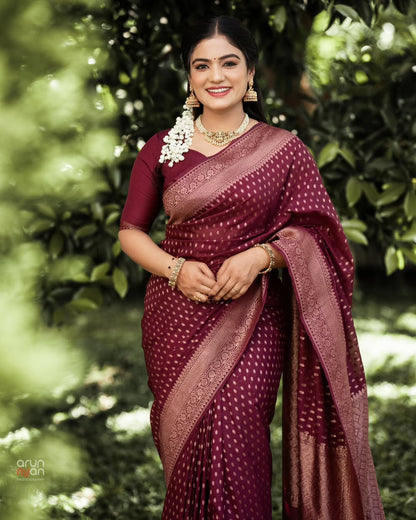 Maroon Color Silk Saree With Blouse Piece