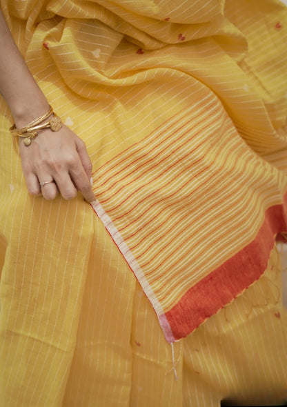 SOFT LINEN YELLOW COLOR DESIGNER SAREE WITH BLOUSE PIECE