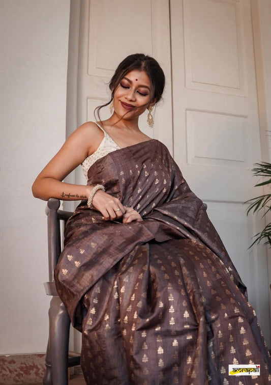 MOIETY COFEE COLOR DESIGNER SAREE WITH BLOUSE PIECE