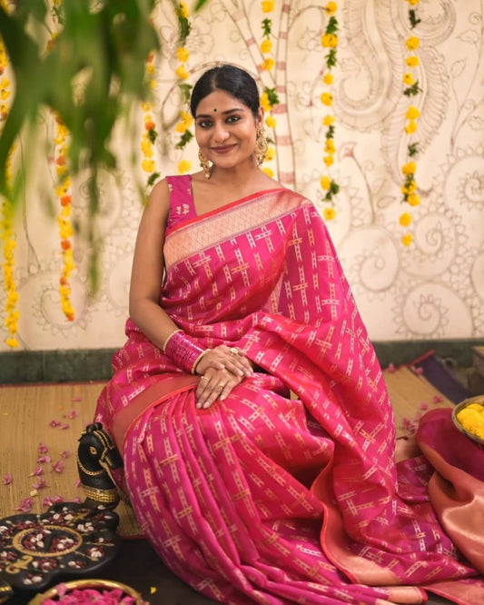 TRADITIONAL PINK COLOR DESIGNER SAREE WITH BLOUSE PIECE