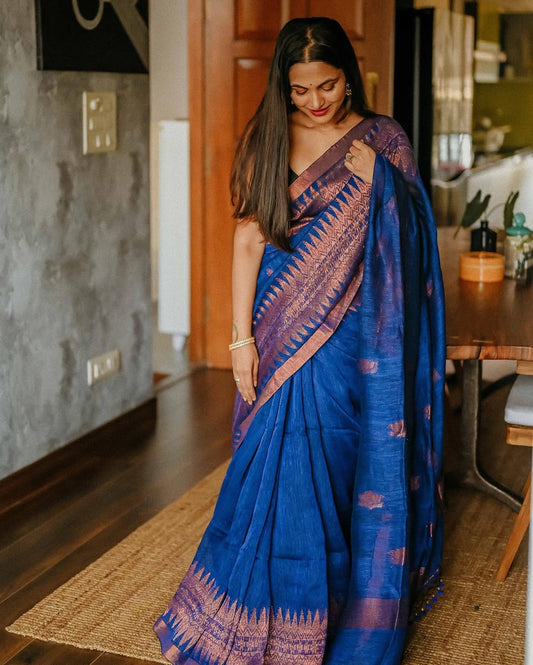 BEST SELLING BLUE SOFT SILK  DESIGNER SAREE
