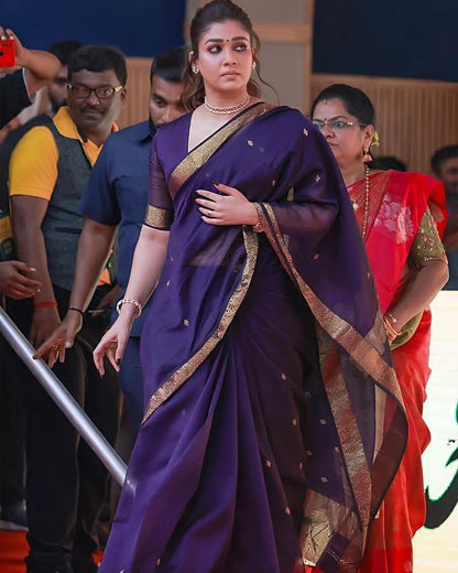 GLAMING SOFT LINEN COTTON SILK  DESIGNER SAREE