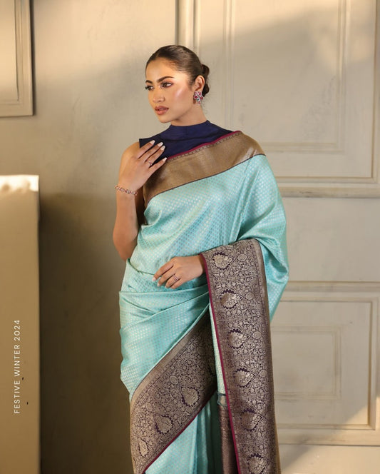 DASHING SKY BLUE SOFT SILK  DESIGNER SAREE