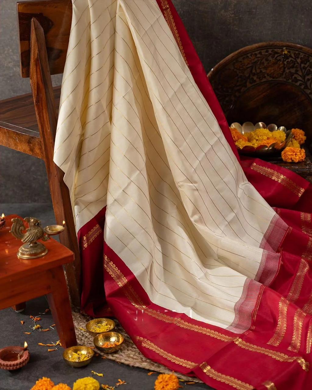 ELEGENT WHITEAND RED SOFT SILK SAREE