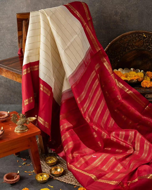 ELEGENT WHITEAND RED SOFT SILK SAREE