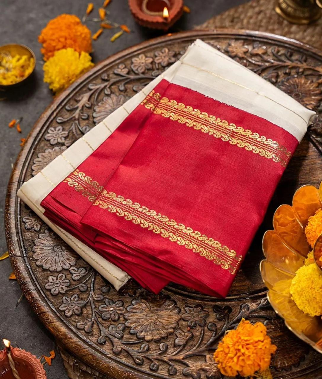 ELEGENT WHITEAND RED SOFT SILK SAREE