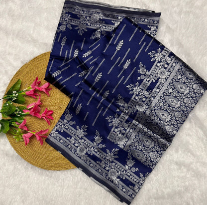 AWESOME BLUE COLOR DESIGNER SAREE WITH BLOUSE PIECE
