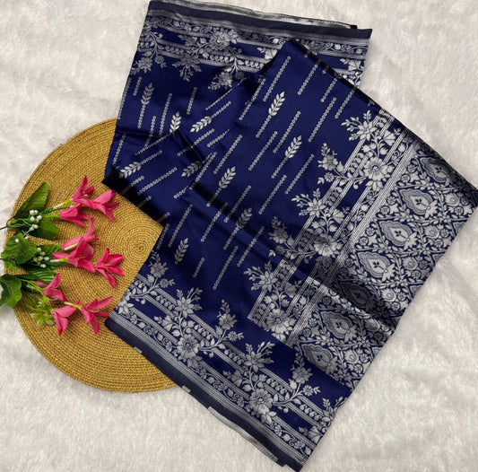AWESOME BLUE COLOR DESIGNER SAREE WITH BLOUSE PIECE