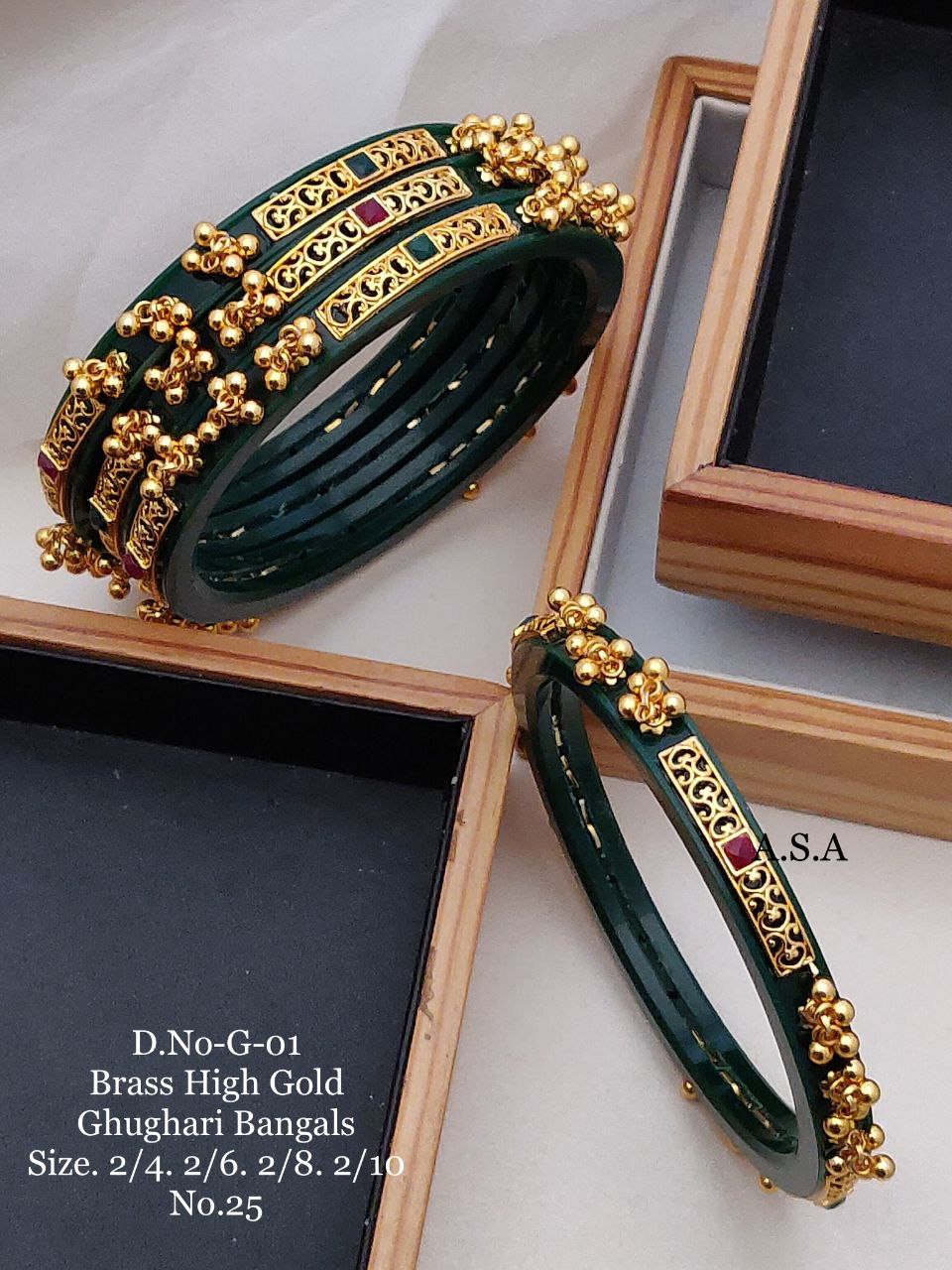 Copy of Brass High Gold Ghughari Green Bangles