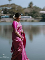 New Arrival Pink Soft Silk Saree With Gossamer Blouse Piece