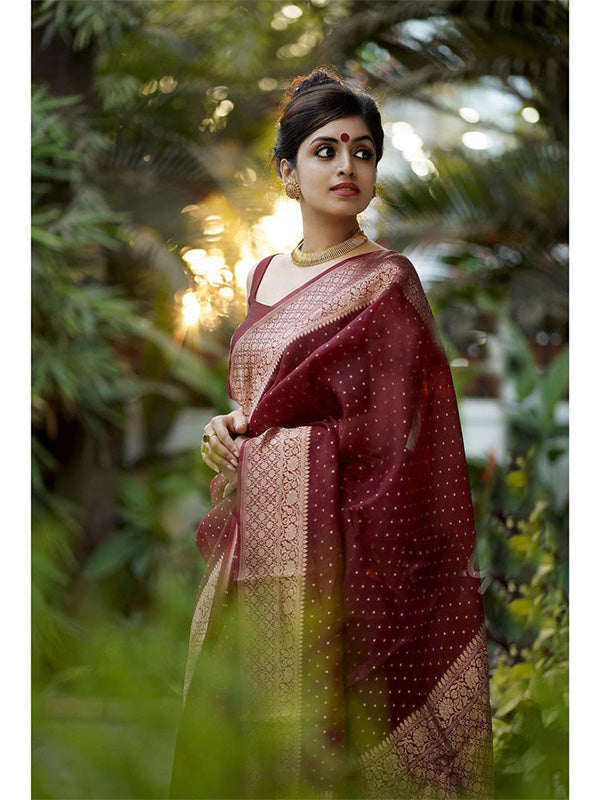 Marvish Women's Kanjivaram Soft Lichi Silk Saree With Blouse Piece Plain  Maroon | Soft silk sarees, Saree, Silk sarees