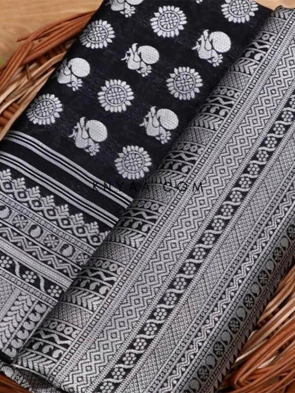 Innovative Black Soft Banarasi Silk Saree