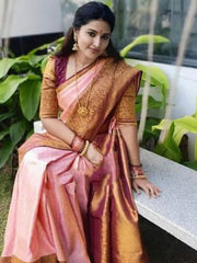 Blooming Pink Soft Silk Saree With Smart Blouse Piece