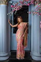 Designer Pink Color Kashmiri Weaving Multiple Color Thread Weaving Pure Zari Weaving Saree