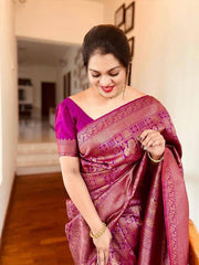 Adhesive Rani Pink Soft Silk Saree With Gossamer Blouse Piece