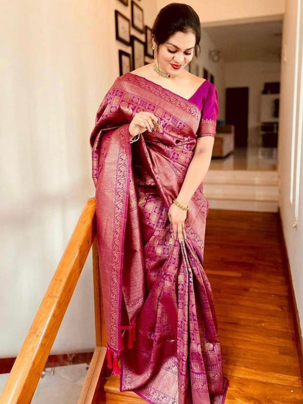 Adhesive Rani Pink Soft Silk Saree With Gossamer Blouse Piece