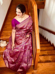 Adhesive Rani Pink Soft Silk Saree With Gossamer Blouse Piece