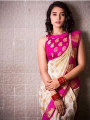 Admirable Creamy Pink Banarasi Silk Saree With Gossamer Blouse Piece